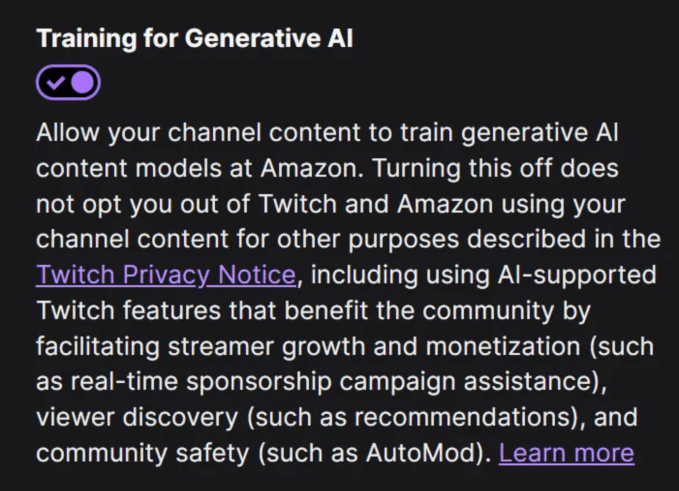Amazon will train on Twitch streamers’ content by default, unless they opt out